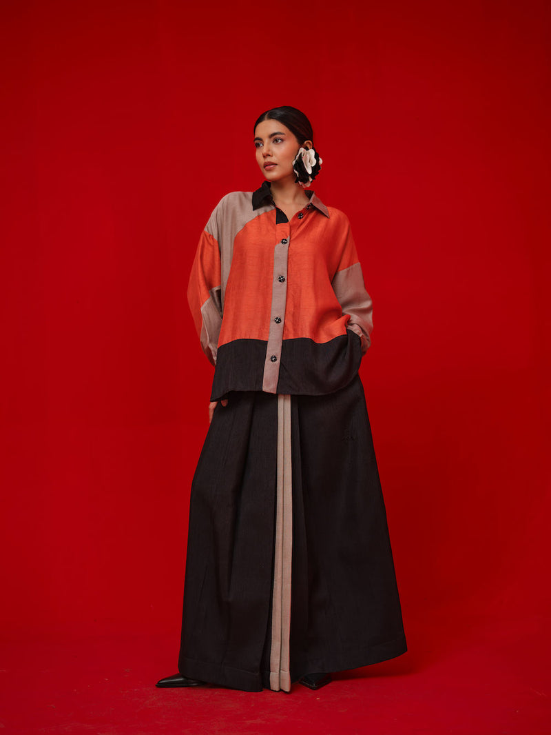 Mist CB Skirt-Black + Grey mysore silk pant/trouser by Stoique in black, grey for women in Singapore