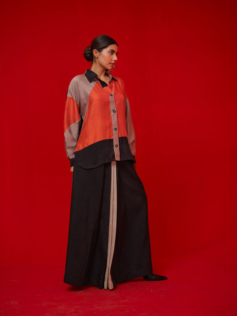 Mist CB Skirt-Black + Grey mysore silk pant/trouser by Stoique in black, grey for women in Singapore