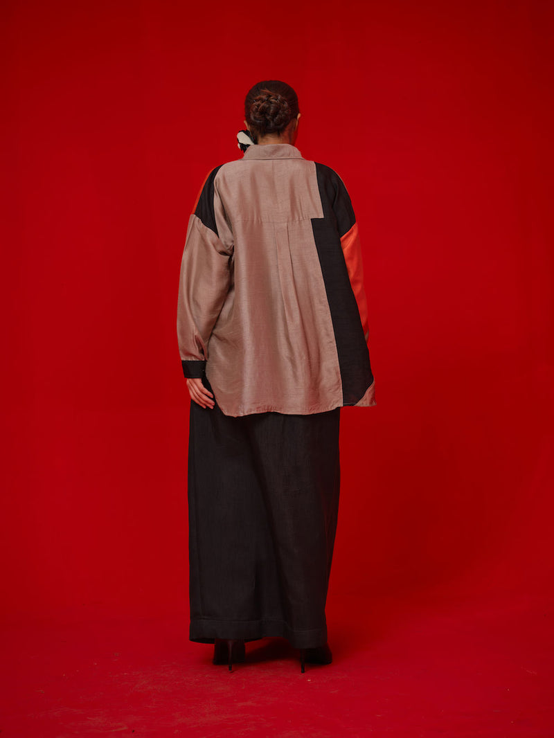 Mist CB Skirt-Black + Grey mysore silk pant/trouser by Stoique in black, grey for women in Singapore