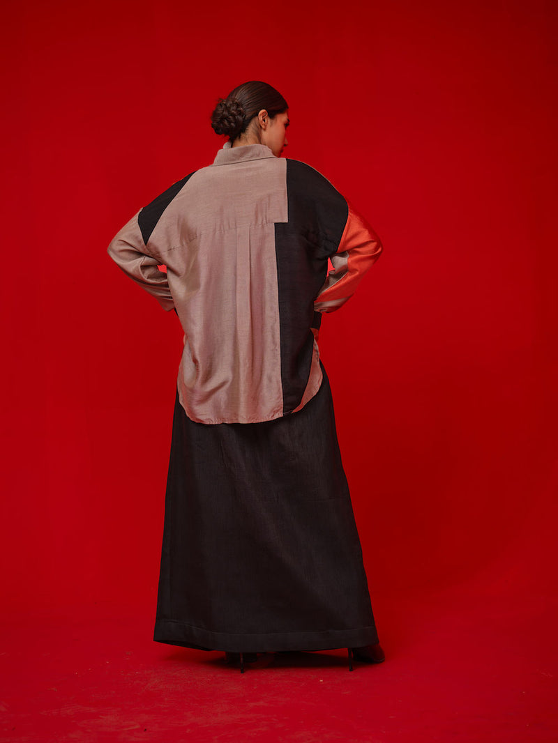 Mist CB Skirt-Black + Grey mysore silk pant/trouser by Stoique in black, grey for women in Singapore