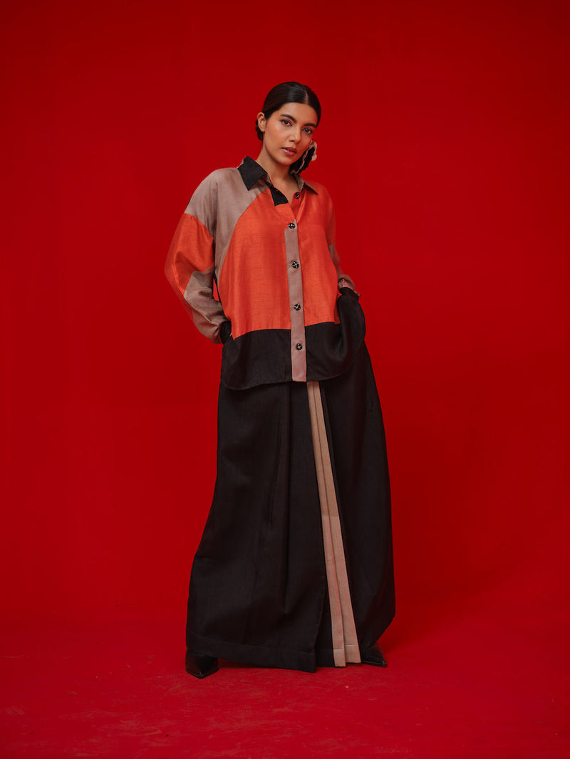 Mist CB Skirt-Black + Grey mysore silk pant/trouser by Stoique in black, grey for women in Singapore