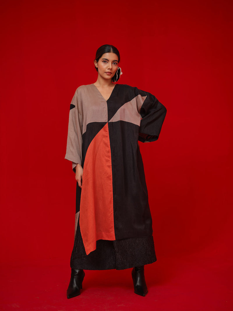 Ponder Tunic-Black + Orange + Grey mysore silk tunics/kaftan by Stoique in black, orange, grey for women in Singapore