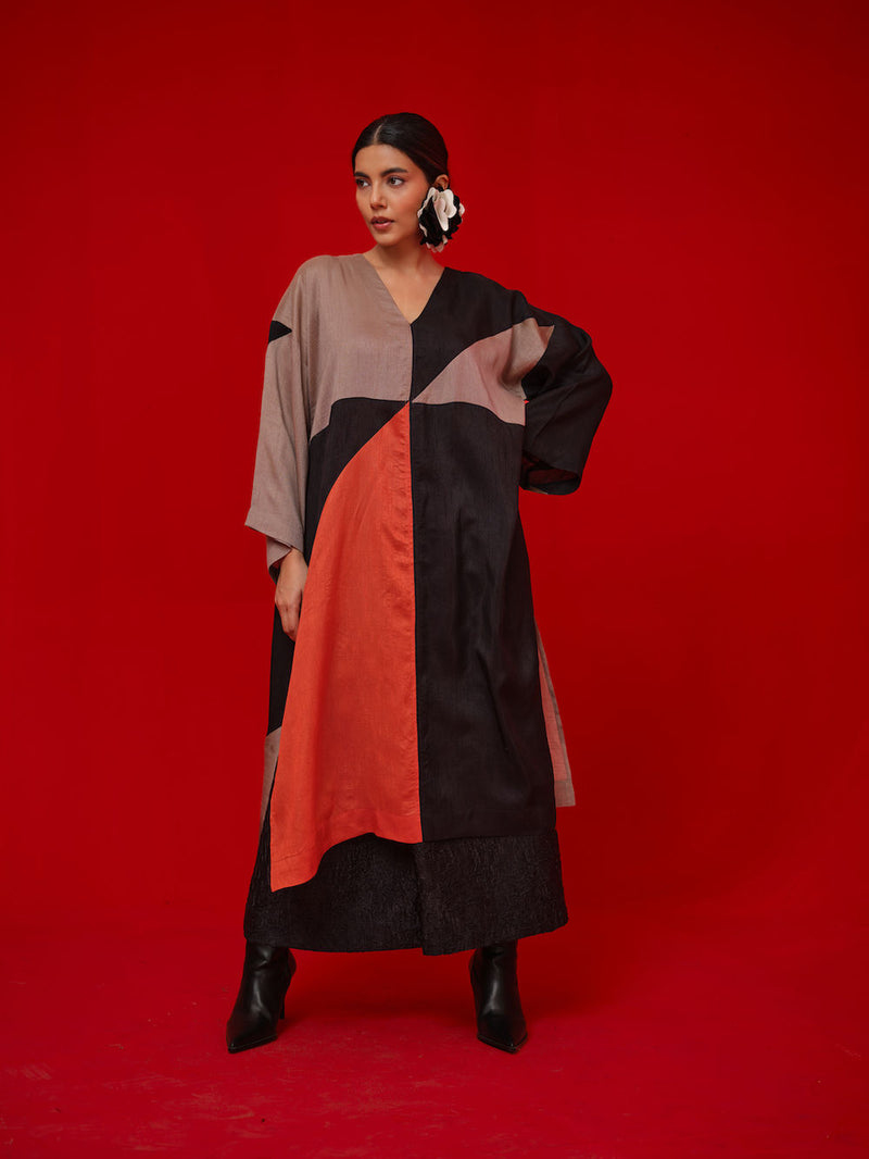 Ponder Tunic-Black + Orange + Grey mysore silk tunics/kaftan by Stoique in black, orange, grey for women in Singapore
