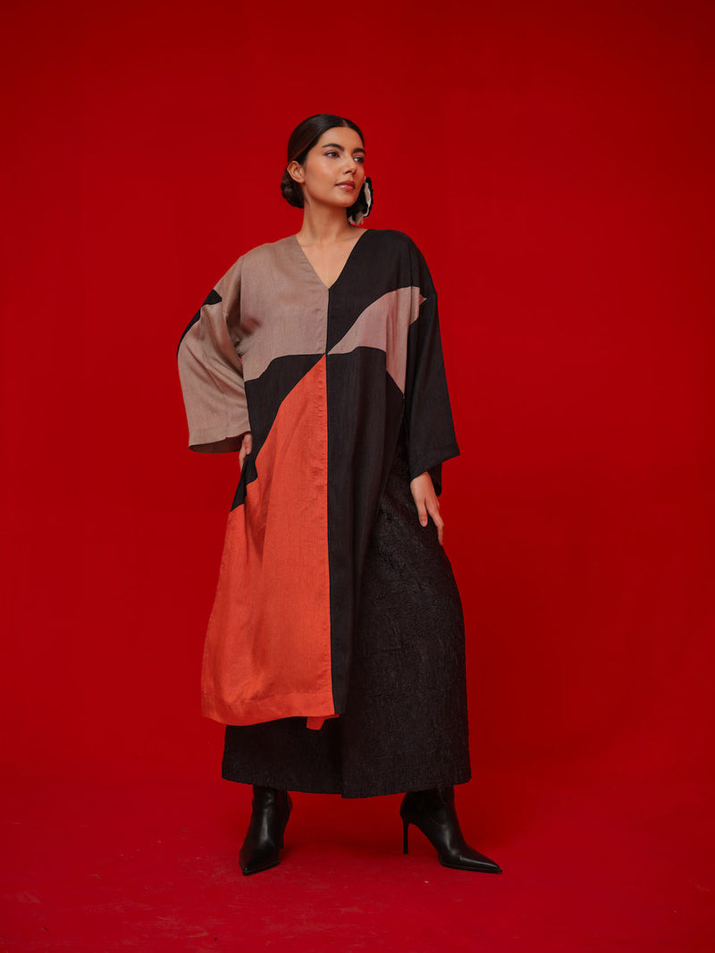Ponder Tunic-Black + Orange + Grey mysore silk tunics/kaftan by Stoique in black, orange, grey for women in Singapore