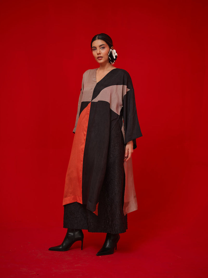 Ponder Tunic-Black + Orange + Grey mysore silk tunics/kaftan by Stoique in black, orange, grey for women in Singapore