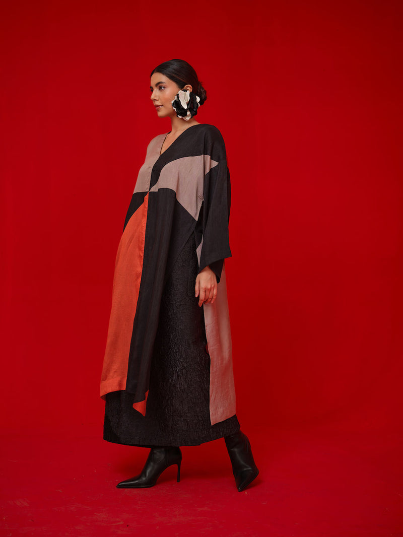Ponder Tunic-Black + Orange + Grey mysore silk tunics/kaftan by Stoique in black, orange, grey for women in Singapore