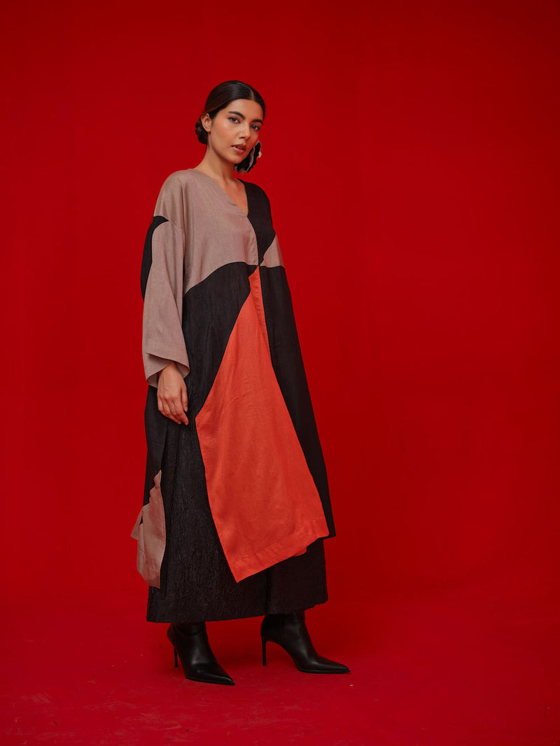 Ponder Tunic-Black + Orange + Grey mysore silk tunics/kaftan by Stoique in black, orange, grey for women in Singapore