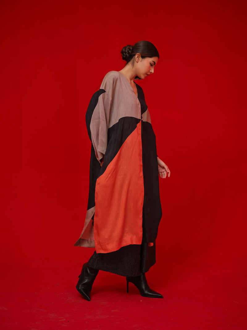 Ponder Tunic-Black + Orange + Grey mysore silk tunics/kaftan by Stoique in black, orange, grey for women in Singapore