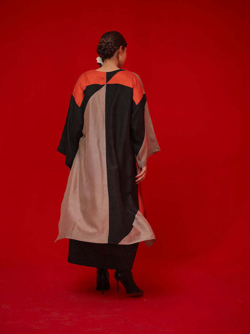 Ponder Tunic-Black + Orange + Grey mysore silk tunics/kaftan by Stoique in black, orange, grey for women in Singapore