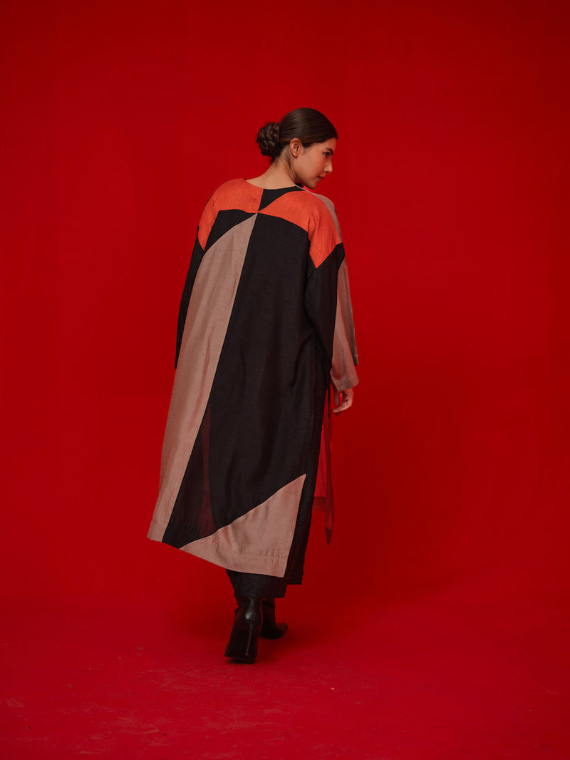 Ponder Tunic-Black + Orange + Grey mysore silk tunics/kaftan by Stoique in black, orange, grey for women in Singapore
