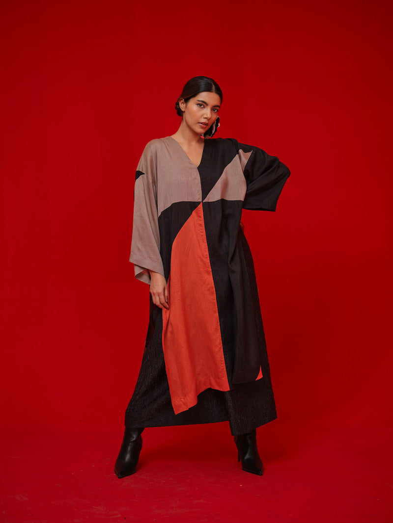 Ponder Tunic-Black + Orange + Grey mysore silk tunics/kaftan by Stoique in black, orange, grey for women in Singapore