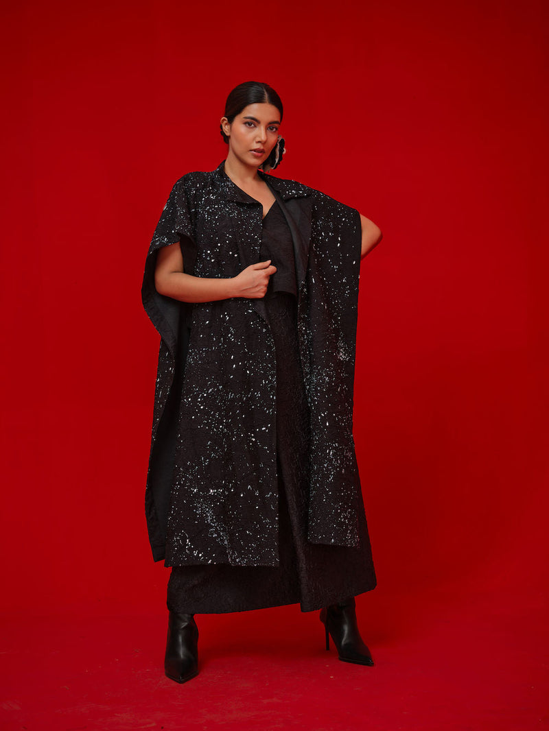 Moon Beam Overlay-Black + Ivory crushed silk jacktes and overlays by Stoique in black, ivory for women in Singapore