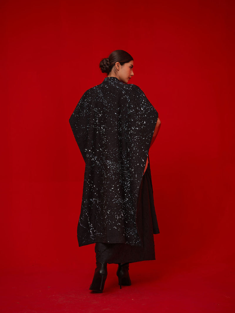 Moon Beam Overlay-Black + Ivory crushed silk jacktes and overlays by Stoique in black, ivory for women in Singapore