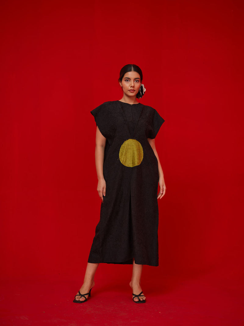 Lane Dress-Black + Leaf green crushed silk dress by Stoique in black, green for women in Singapore