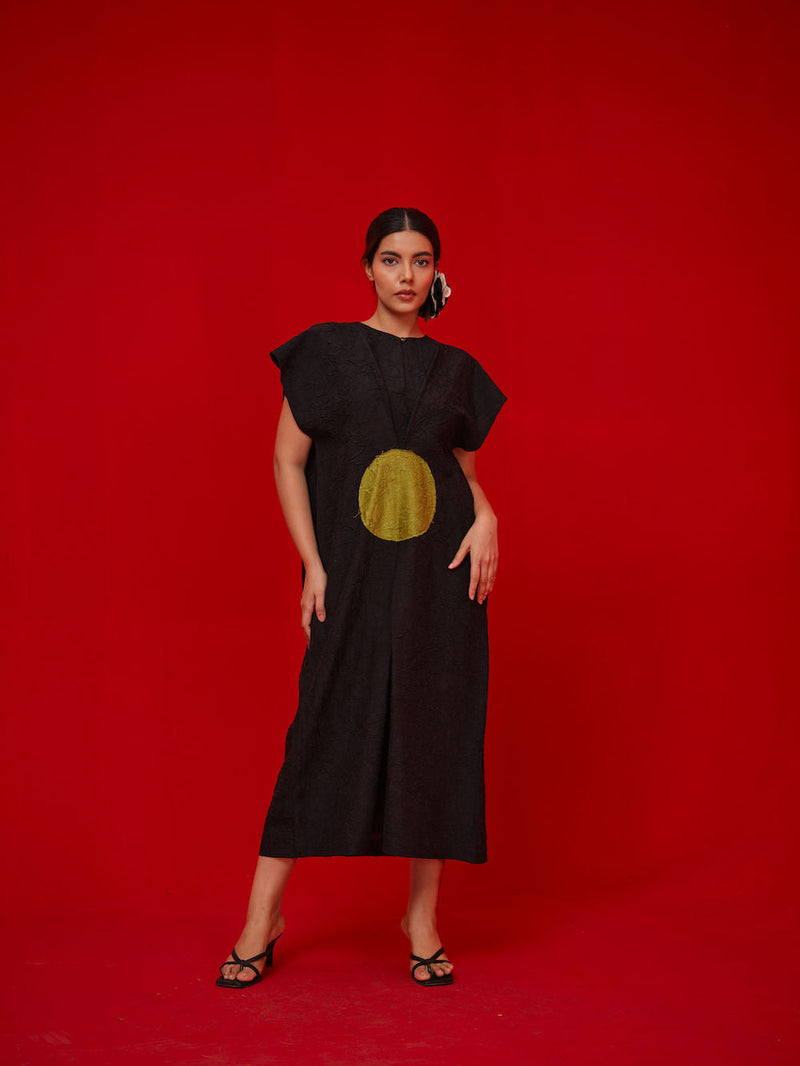 Lane Dress-Black + Leaf green crushed silk dress by Stoique in black, green for women in Singapore
