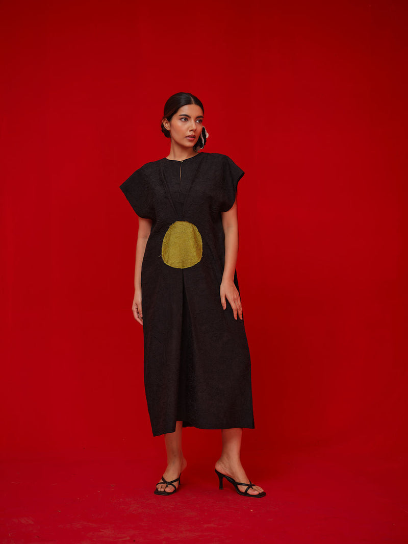 Lane Dress-Black + Leaf green crushed silk dress by Stoique in black, green for women in Singapore