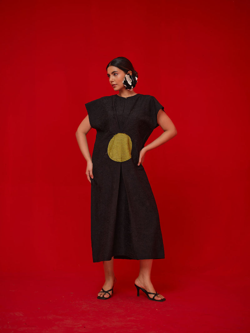 Lane Dress-Black + Leaf green crushed silk dress by Stoique in black, green for women in Singapore