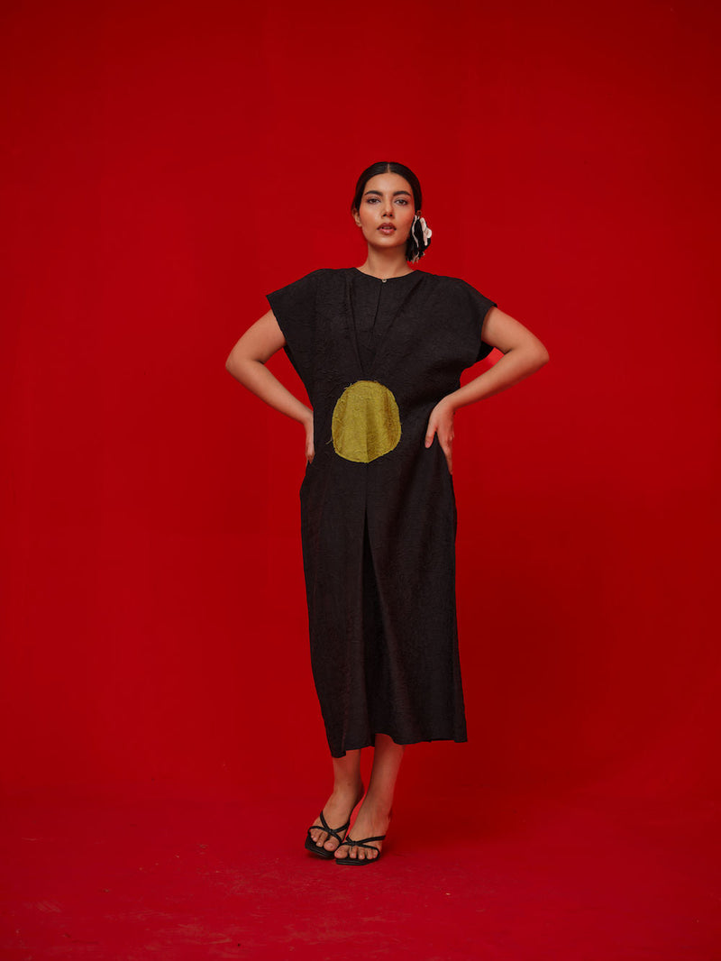 Lane Dress-Black + Leaf green crushed silk dress by Stoique in black, green for women in Singapore