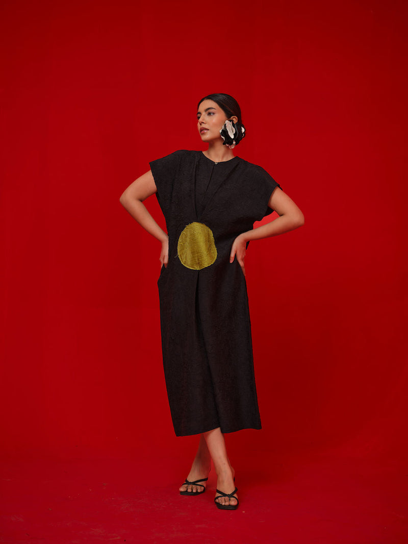 Lane Dress-Black + Leaf green crushed silk dress by Stoique in black, green for women in Singapore