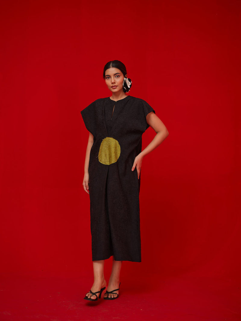 Lane Dress-Black + Leaf green crushed silk dress by Stoique in black, green for women in Singapore