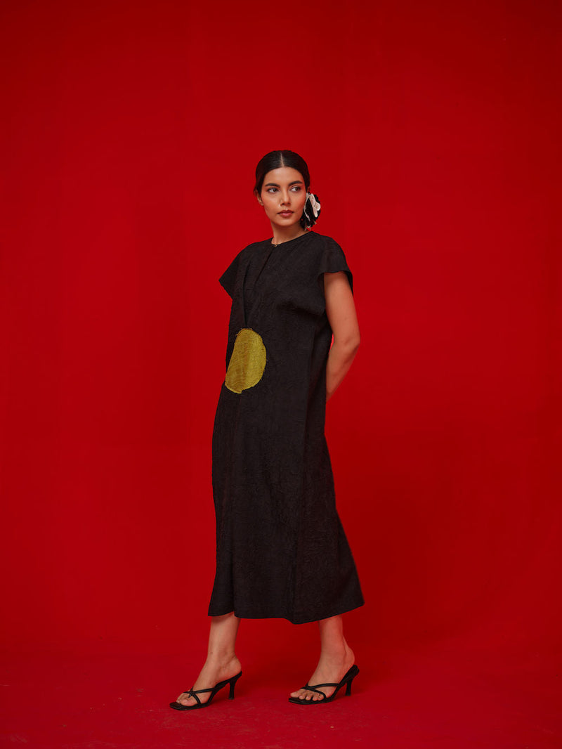 Lane Dress-Black + Leaf green crushed silk dress by Stoique in black, green for women in Singapore