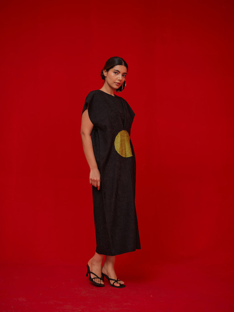 Lane Dress-Black + Leaf green crushed silk dress by Stoique in black, green for women in Singapore
