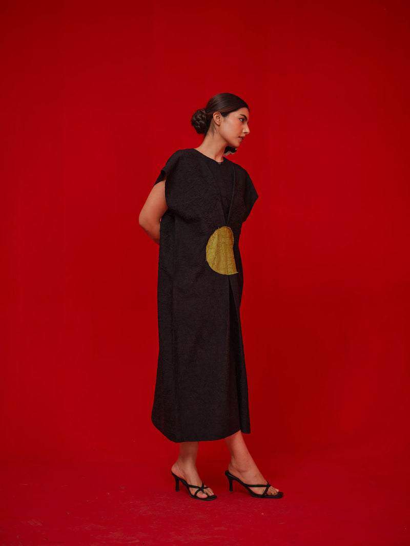 Lane Dress-Black + Leaf green crushed silk dress by Stoique in black, green for women in Singapore