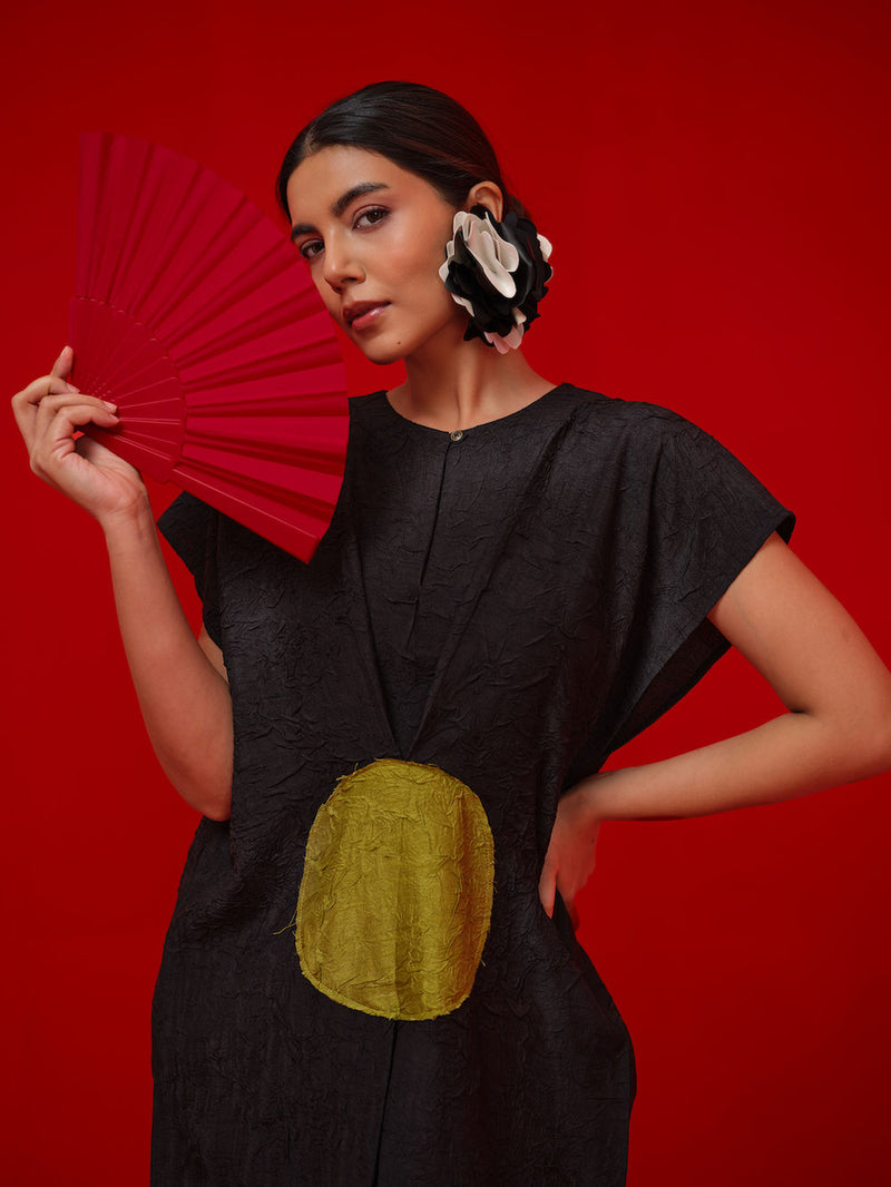Lane Dress-Black + Leaf green crushed silk dress by Stoique in black, green for women in Singapore