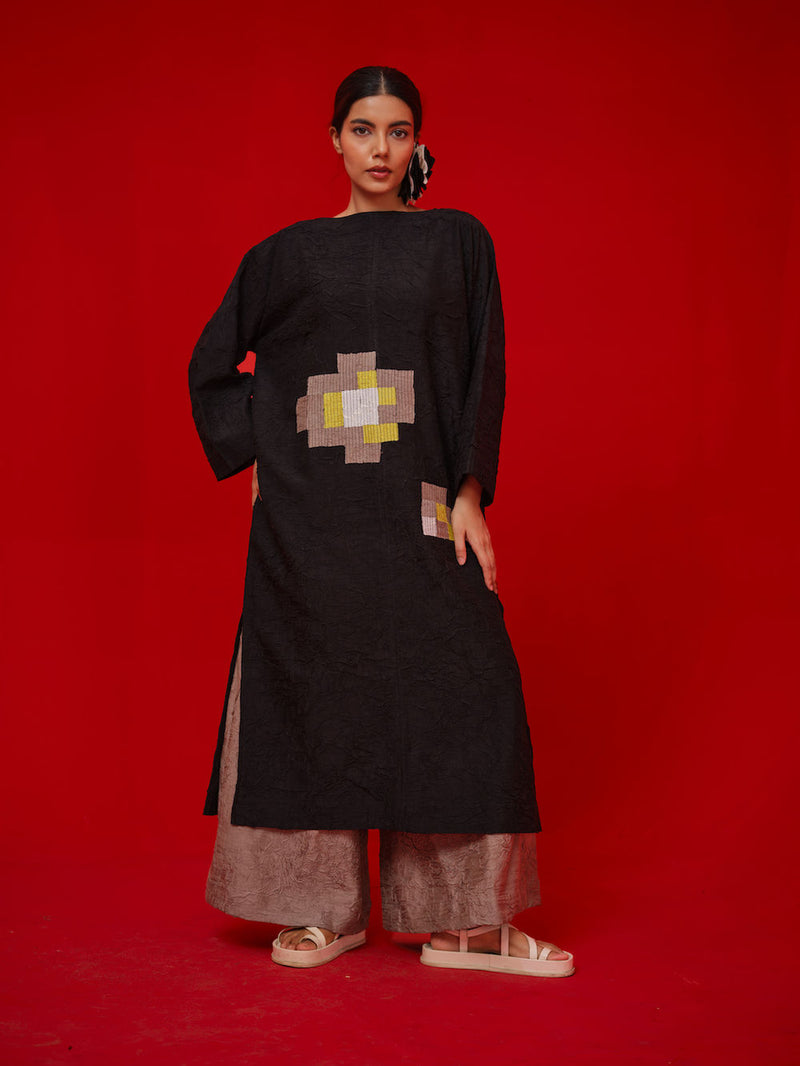 Spring Tunic-Black + Grey + Ivory + Yellow crushed silk tunics/kaftan by Stoique in black, grey, ivory, yellow for women in Singapore