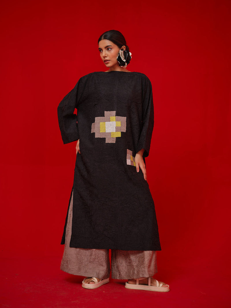 Spring Tunic-Black + Grey + Ivory + Yellow crushed silk tunics/kaftan by Stoique in black, grey, ivory, yellow for women in Singapore