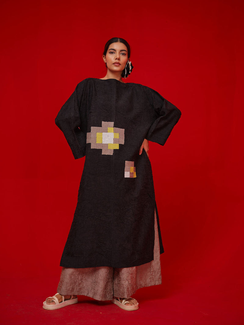 Spring Tunic-Black + Grey + Ivory + Yellow crushed silk tunics/kaftan by Stoique in black, grey, ivory, yellow for women in Singapore