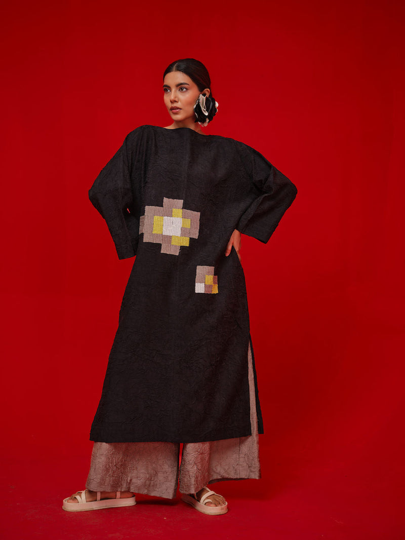 Spring Tunic-Black + Grey + Ivory + Yellow crushed silk tunics/kaftan by Stoique in black, grey, ivory, yellow for women in Singapore
