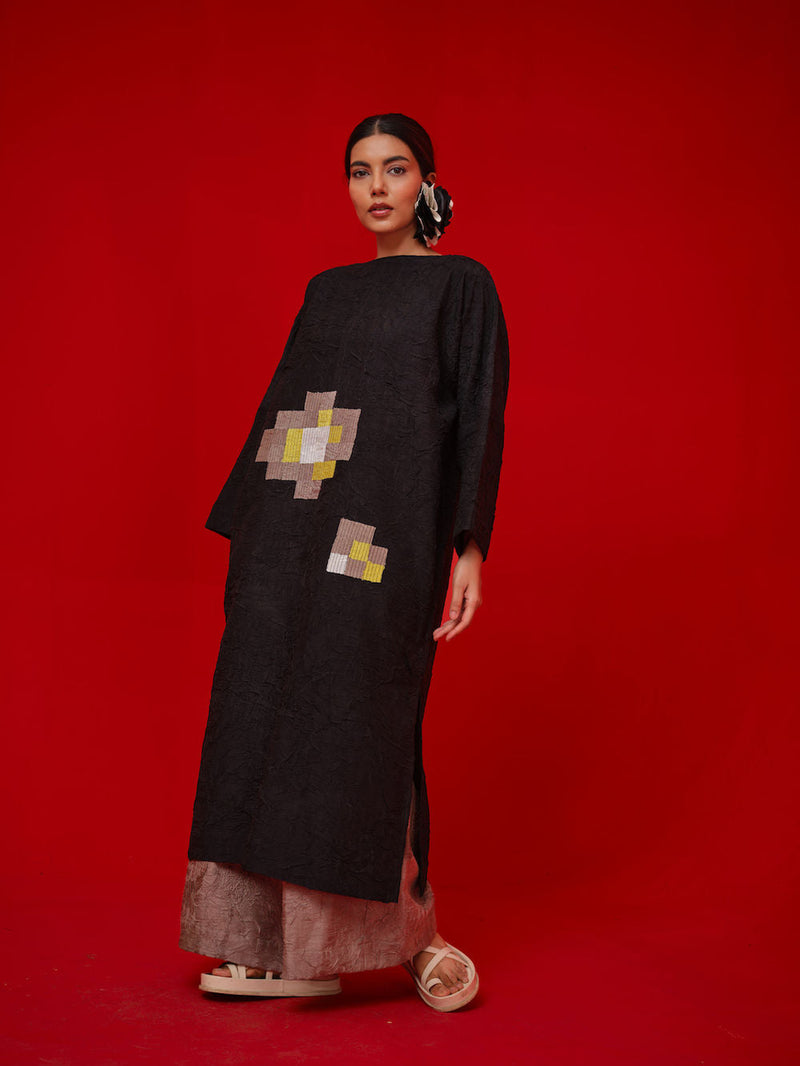 Spring Tunic-Black + Grey + Ivory + Yellow crushed silk tunics/kaftan by Stoique in black, grey, ivory, yellow for women in Singapore