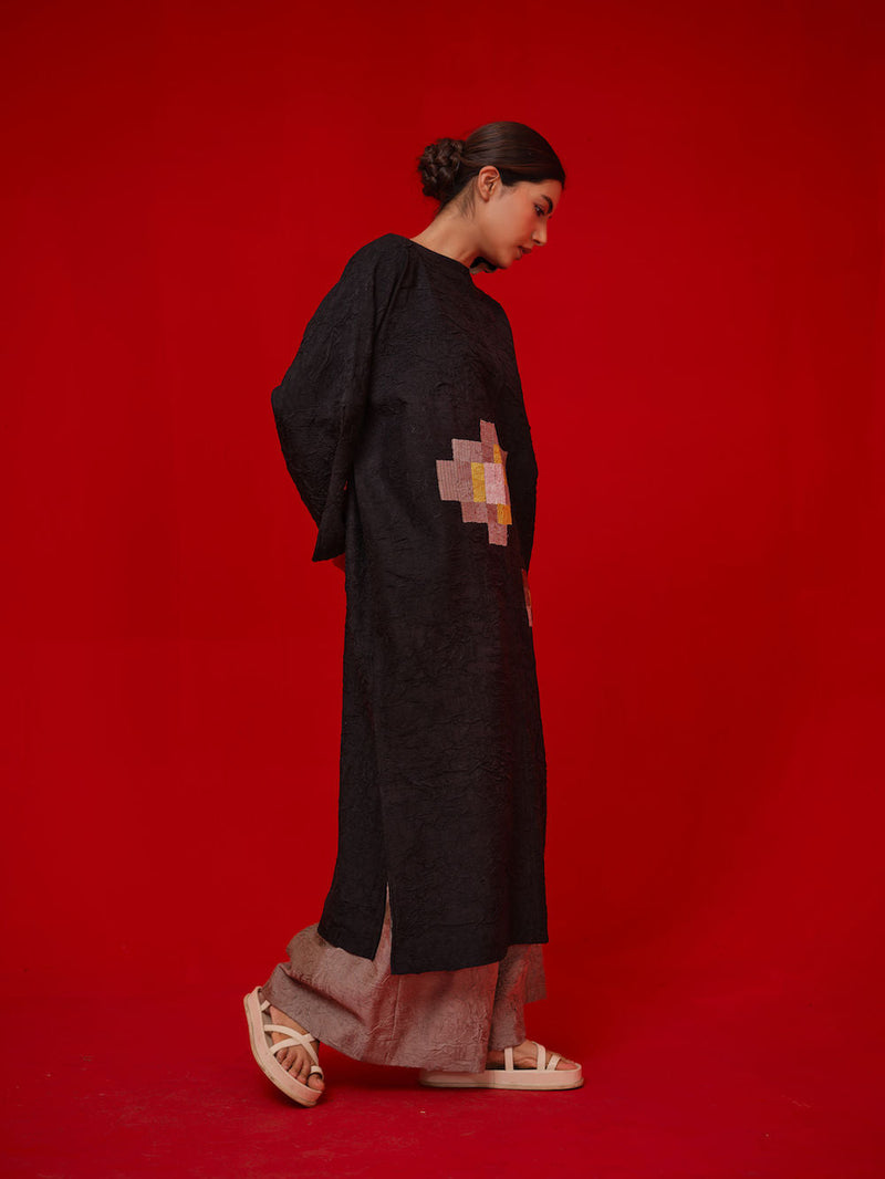 Spring Tunic-Black + Grey + Ivory + Yellow crushed silk tunics/kaftan by Stoique in black, grey, ivory, yellow for women in Singapore