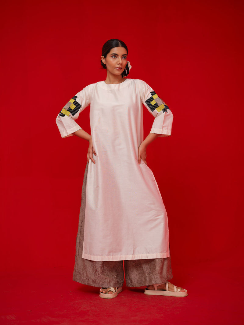 Union Tunic-Ivory + Black + Yellow silk cotton tunics/kaftan by Stoique in ivory, black, yellow for women in Singapore