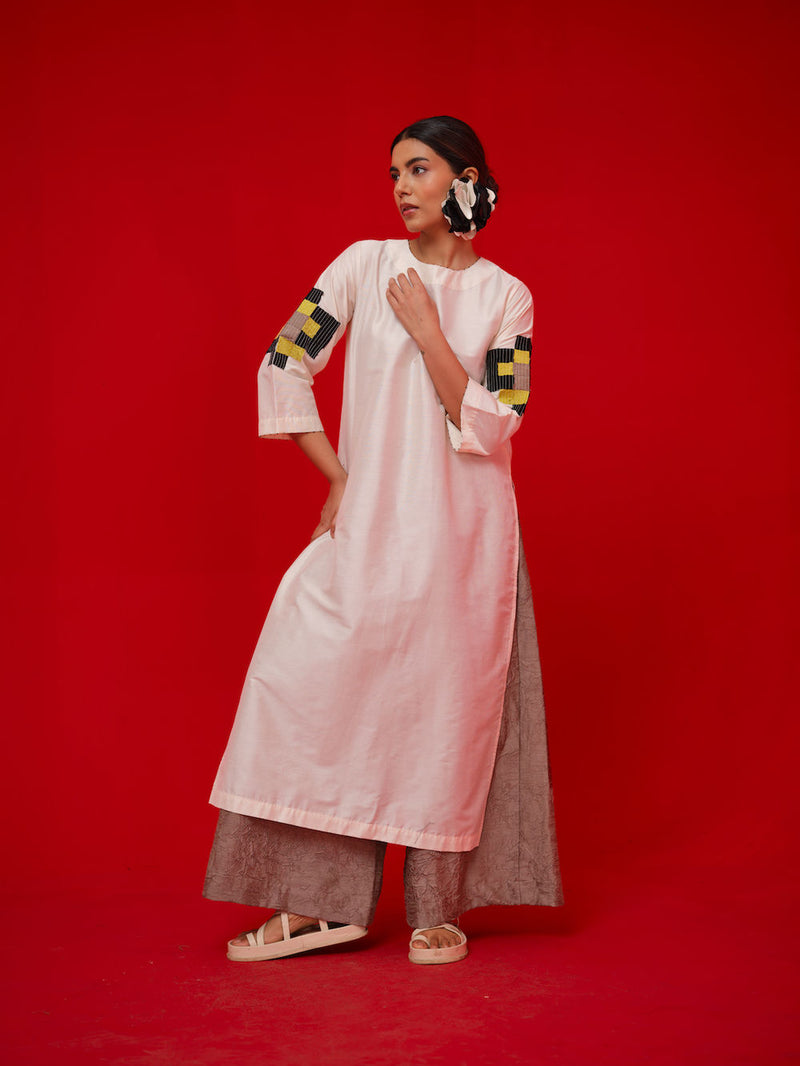 Union Tunic-Ivory + Black + Yellow silk cotton tunics/kaftan by Stoique in ivory, black, yellow for women in Singapore