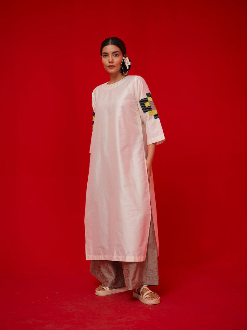 Union Tunic-Ivory + Black + Yellow silk cotton tunics/kaftan by Stoique in ivory, black, yellow for women in Singapore
