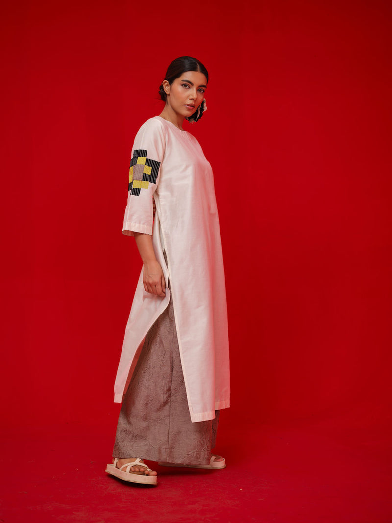 Union Tunic-Ivory + Black + Yellow silk cotton tunics/kaftan by Stoique in ivory, black, yellow for women in Singapore