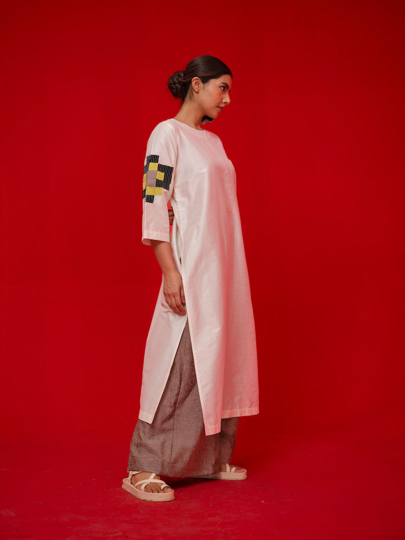Union Tunic-Ivory + Black + Yellow silk cotton tunics/kaftan by Stoique in ivory, black, yellow for women in Singapore