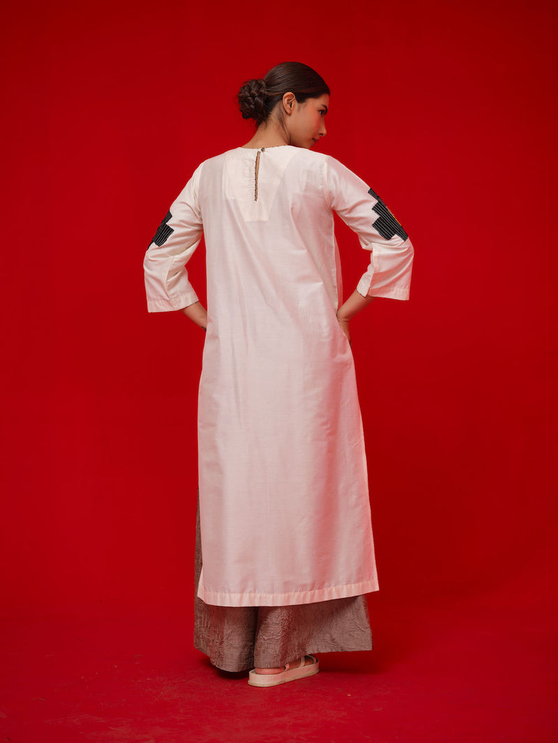 Union Tunic-Ivory + Black + Yellow silk cotton tunics/kaftan by Stoique in ivory, black, yellow for women in Singapore
