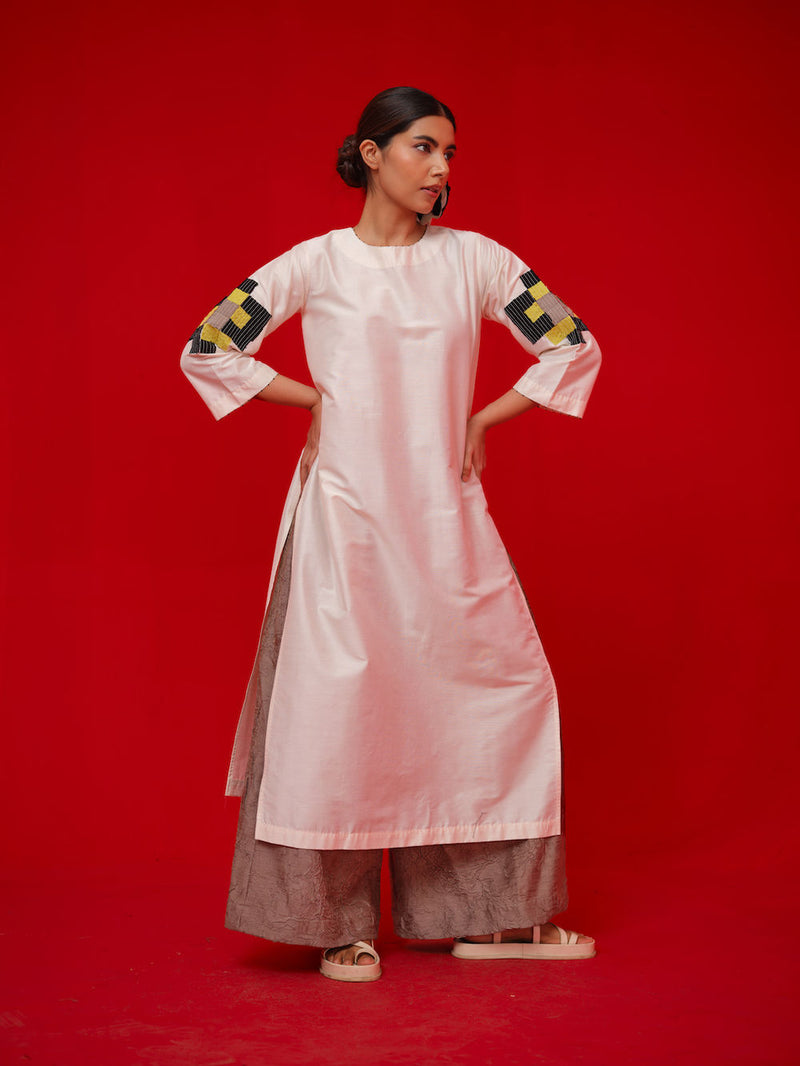 Union Tunic-Ivory + Black + Yellow silk cotton tunics/kaftan by Stoique in ivory, black, yellow for women in Singapore