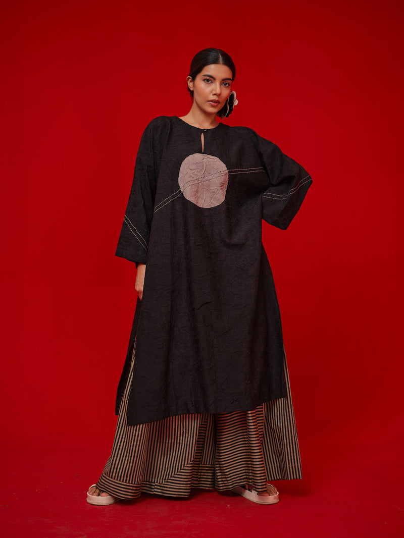 Pepper Tunic-Black + Grey crushed silk tunics/kaftan by Stoique in black, grey for women in Singapore