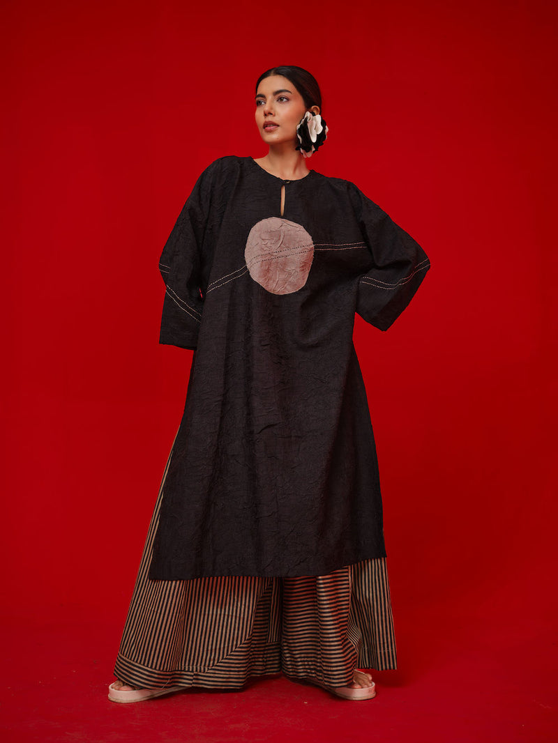 Pepper Tunic-Black + Grey crushed silk tunics/kaftan by Stoique in black, grey for women in Singapore