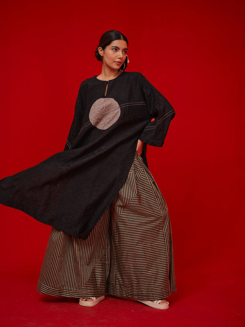 Pepper Tunic-Black + Grey crushed silk tunics/kaftan by Stoique in black, grey for women in Singapore
