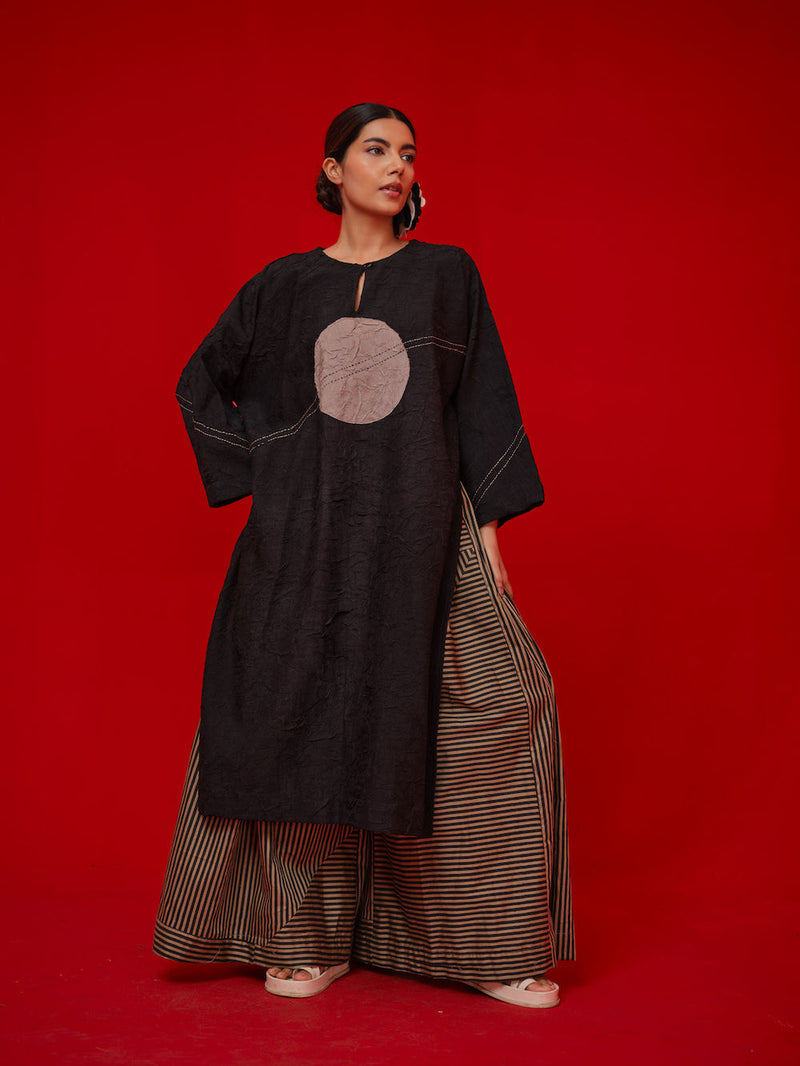 Pepper Tunic-Black + Grey crushed silk tunics/kaftan by Stoique in black, grey for women in Singapore