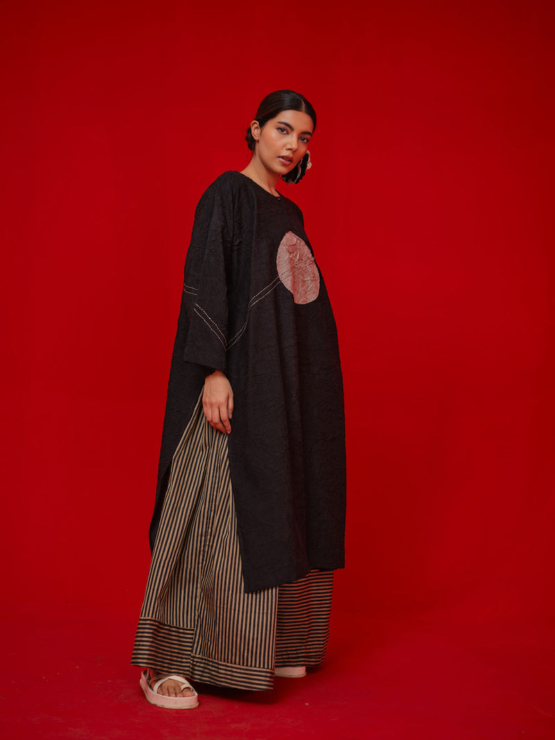 Pepper Tunic-Black + Grey crushed silk tunics/kaftan by Stoique in black, grey for women in Singapore