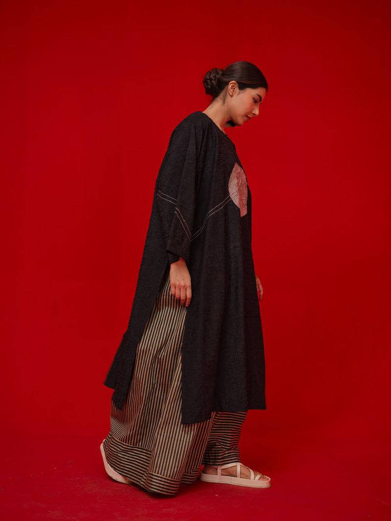 Pepper Tunic-Black + Grey crushed silk tunics/kaftan by Stoique in black, grey for women in Singapore