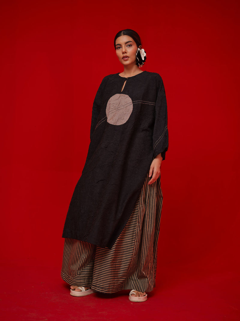 Pepper Tunic-Black + Grey crushed silk tunics/kaftan by Stoique in black, grey for women in Singapore