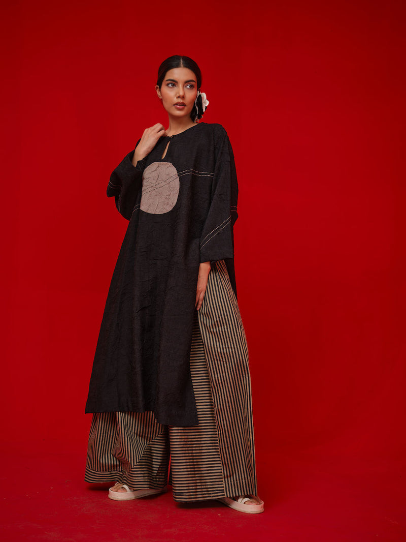 Pepper Tunic-Black + Grey crushed silk tunics/kaftan by Stoique in black, grey for women in Singapore