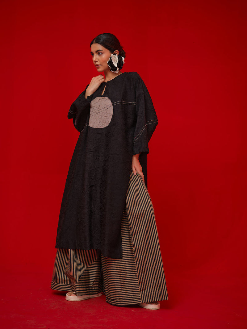 Pepper Tunic-Black + Grey crushed silk tunics/kaftan by Stoique in black, grey for women in Singapore